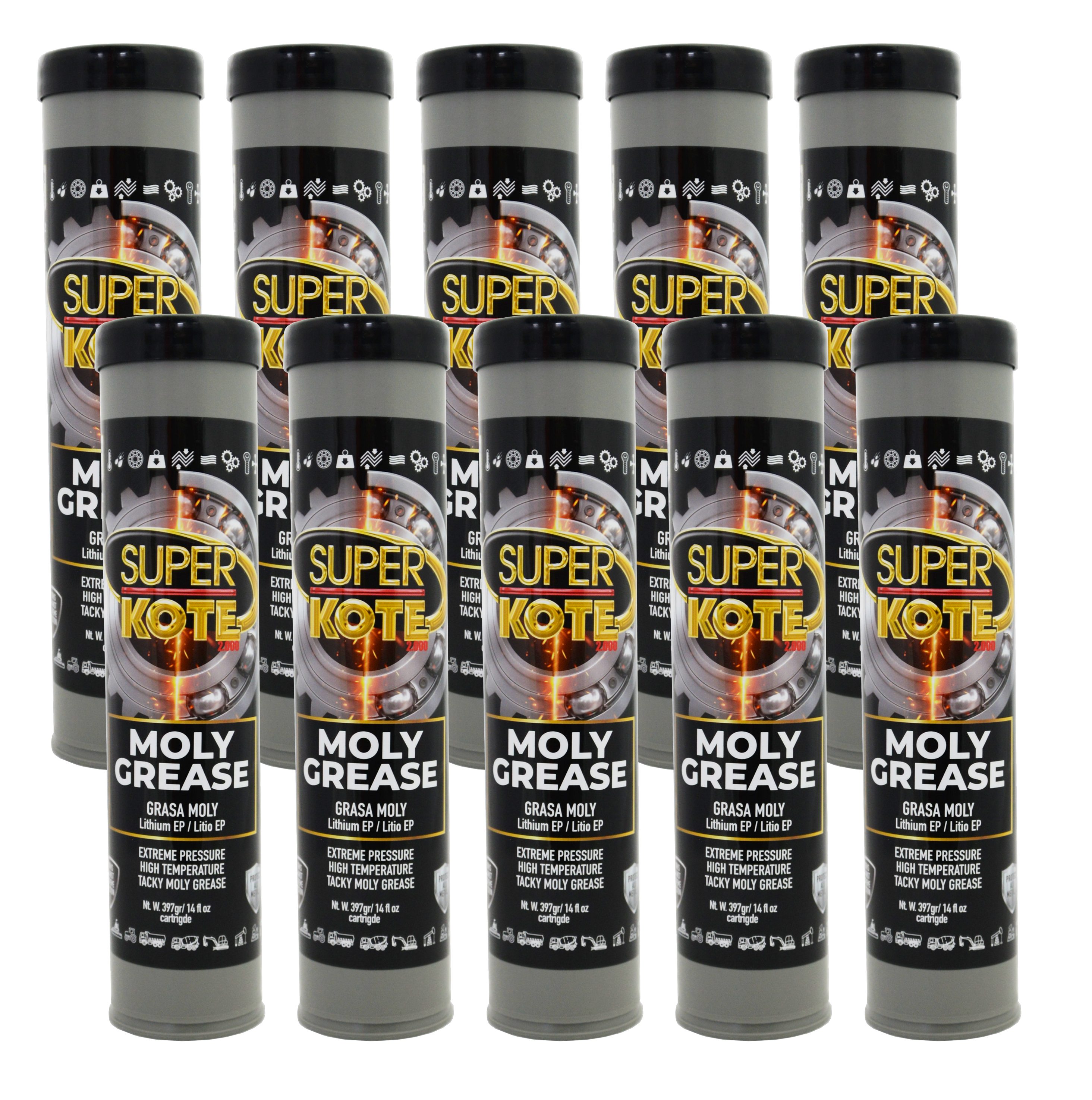 Grasa Moly de Litio EP2 NLGI 2 con 3% Molibdeno – SUPERKOTE 2000  – 397gr x 10 un